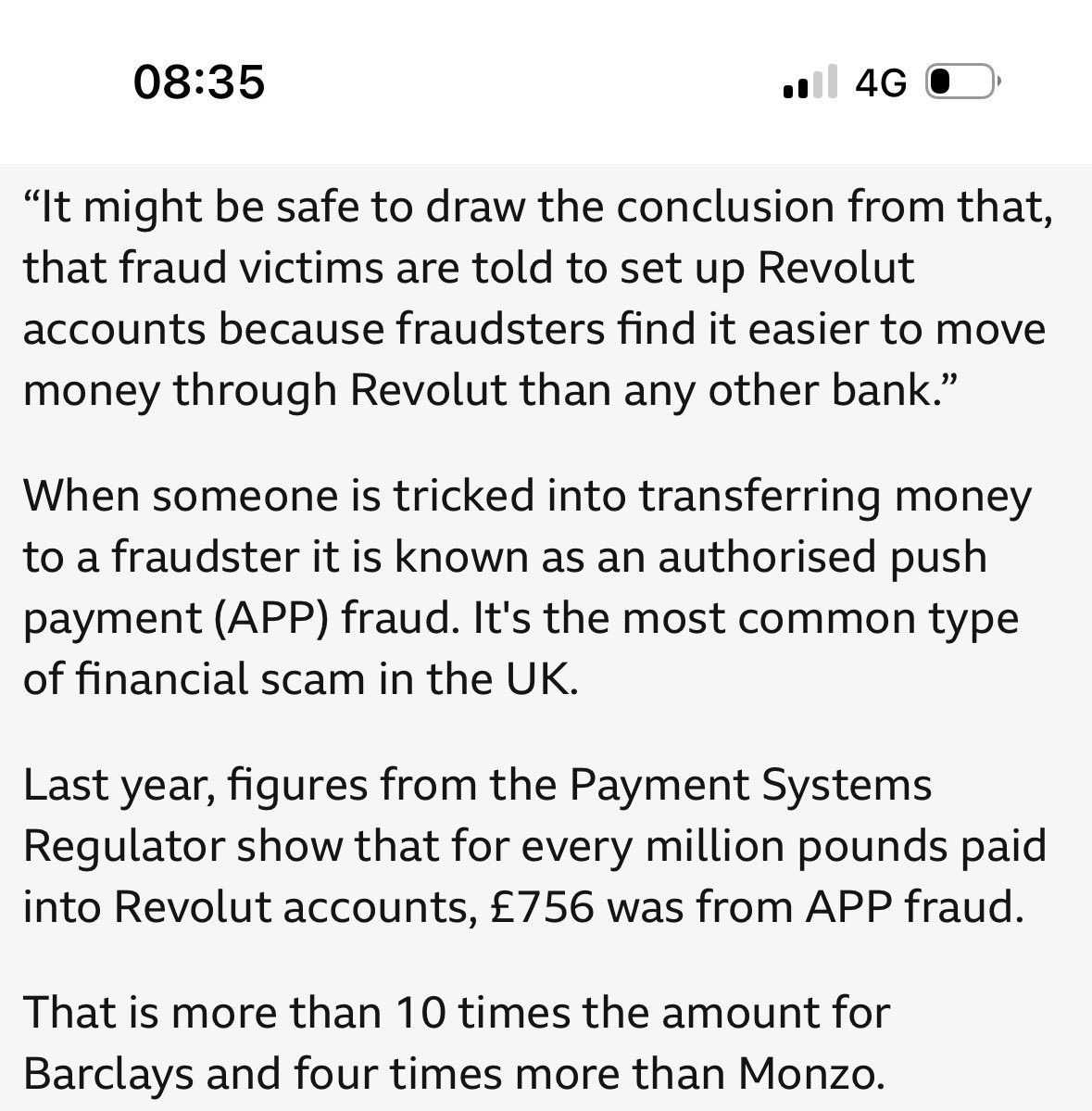 Important article to read for any Revolut users on <a href="/BBCNews/">BBC News (UK)</a> today bbc.co.uk/news/articles/… - why would criminals ask victims to use Revolut? 

I wonder if <a href="/RevolutApp/">Revolut</a> will take APP fraud more seriously now that it has to refund it?