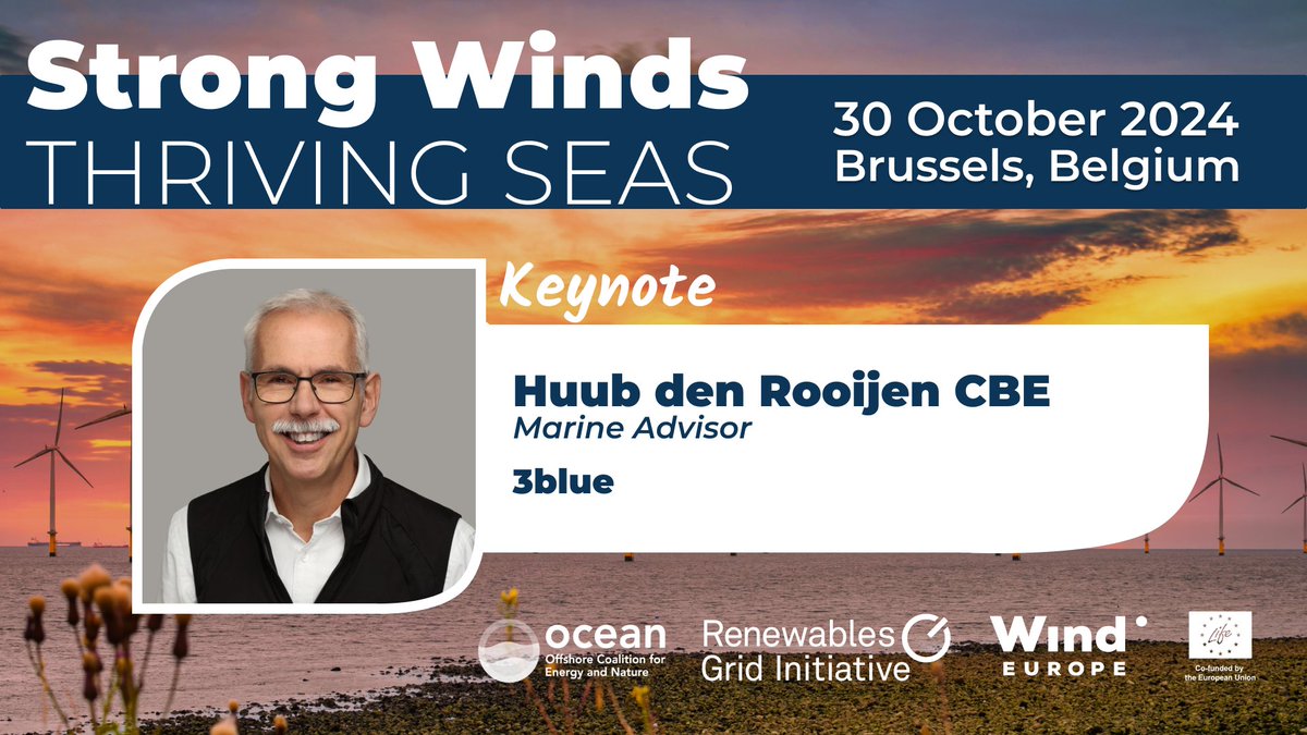 📣Huub den Rooijen CBE will kick off Strong Winds, Thriving Seas with a keynote speech!

Join us to hear about his experience championing nature-friendly #offshore wind &amp; what we need to accelerate further action in Europe.

Register for #ThrivingSeas2024👉eventbrite.com/e/strong-winds…