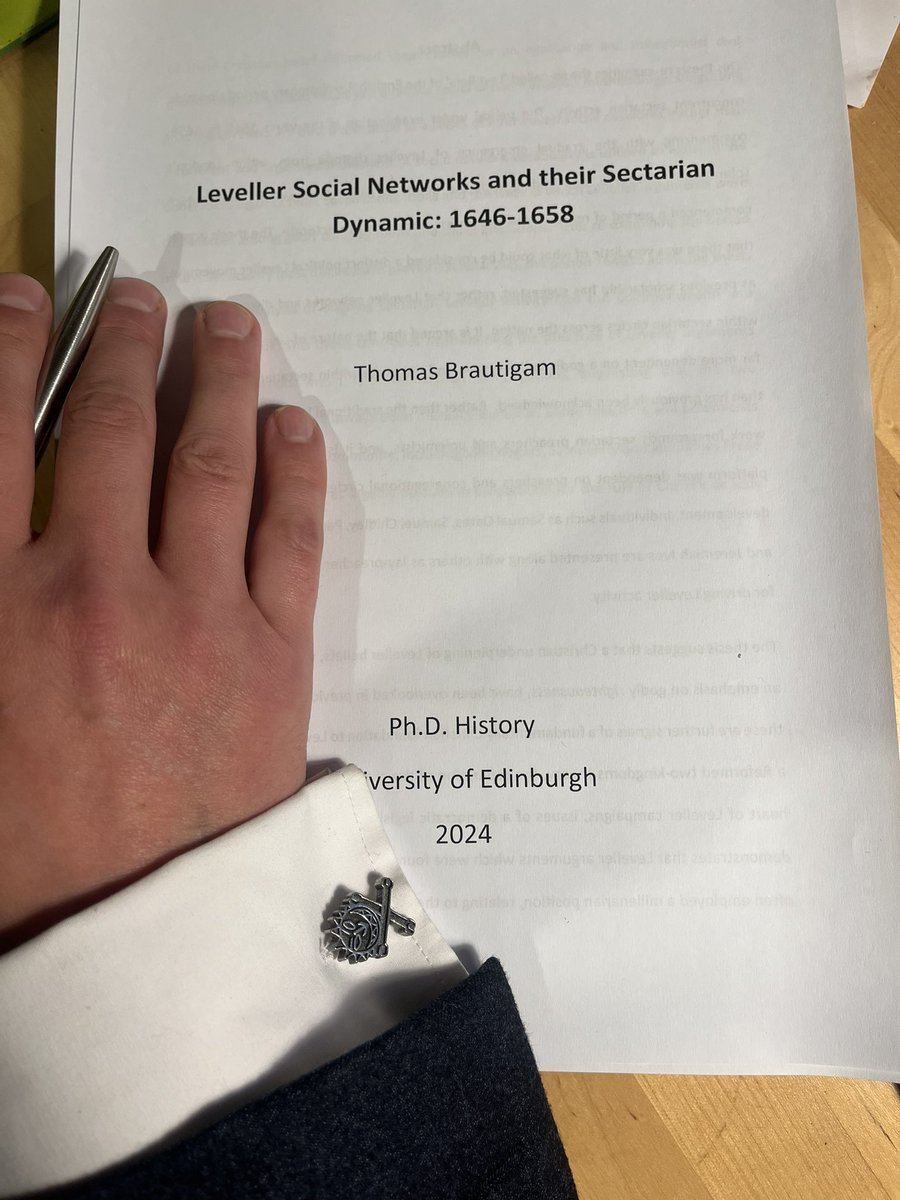 tomb1649's tweet photo. Not sure my authentic Leveller cufflinks added any credibility (the band not 17thC radicals), but I finally completed my viva. 

Thank you to Prof. David Como &amp; Dr. Tycko for a very fair and enjoyable discussion.
￼
#VivaSurvivor #Levellers #17thCentury https://t.co/nnbd9rZQ9u