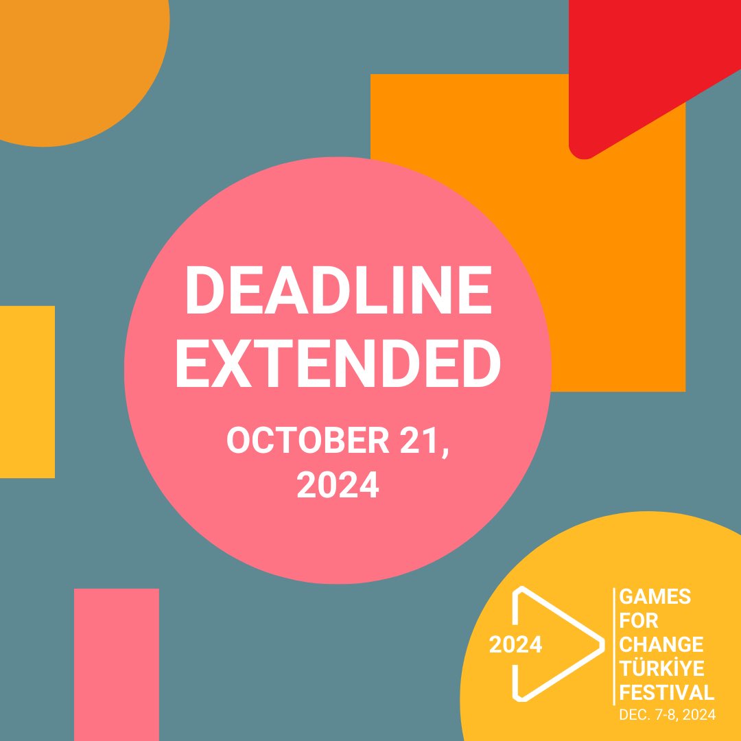G4C_Turkiye's tweet image. We’ve extended the submission deadline for both our Call for Speakers and Call for Arcade for the G4C Türkiye Festival 2024! 🎮

New Deadline: October 21, 2024

Don’t miss your chance—apply now! #G4CTürkiye #GamesForChange 

@bugGameLab @G4C @guvencat @Bahcesehir @BAU_HUB