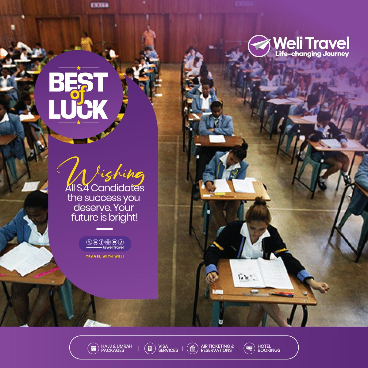 SsenyonjoMahad6's tweet photo. Weli updates๐ฅ:
Wishing all S4 candidates the best of luck in your exams! May your hard work and dedication pay off. You've got this!"
#S4Exams
#Welitravel
#HardWorkPaysOff #BelieveInYourself https://t.co/dWAo7knOay