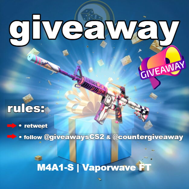 🎉 CS2 GIVEAWAY 🎉

 M4A1-S | Vaporwave (Field Tested) ($100)

✅ Retweet
✅ Follow me and <a href="/CounterGiveaway/">CounterGiveaway</a> 

⏰ Rolling in 7 days!

#Giveaway #CS2 #CSGO #counterstrike #CS2Giveaway #CSGOGiveaway #SkinGiveaway #FreeSkins #CS2Skins