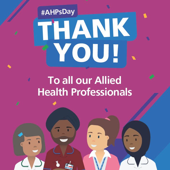 On AHP Day we take the opportunity to celebrate the role of allied health professionals &amp; the vital part you play in supporting the health &amp; wellbeing of our patients &amp; service users.  

Thank you all for everything &amp; we look forward celebrating this day with you.  

#AHPsDay24