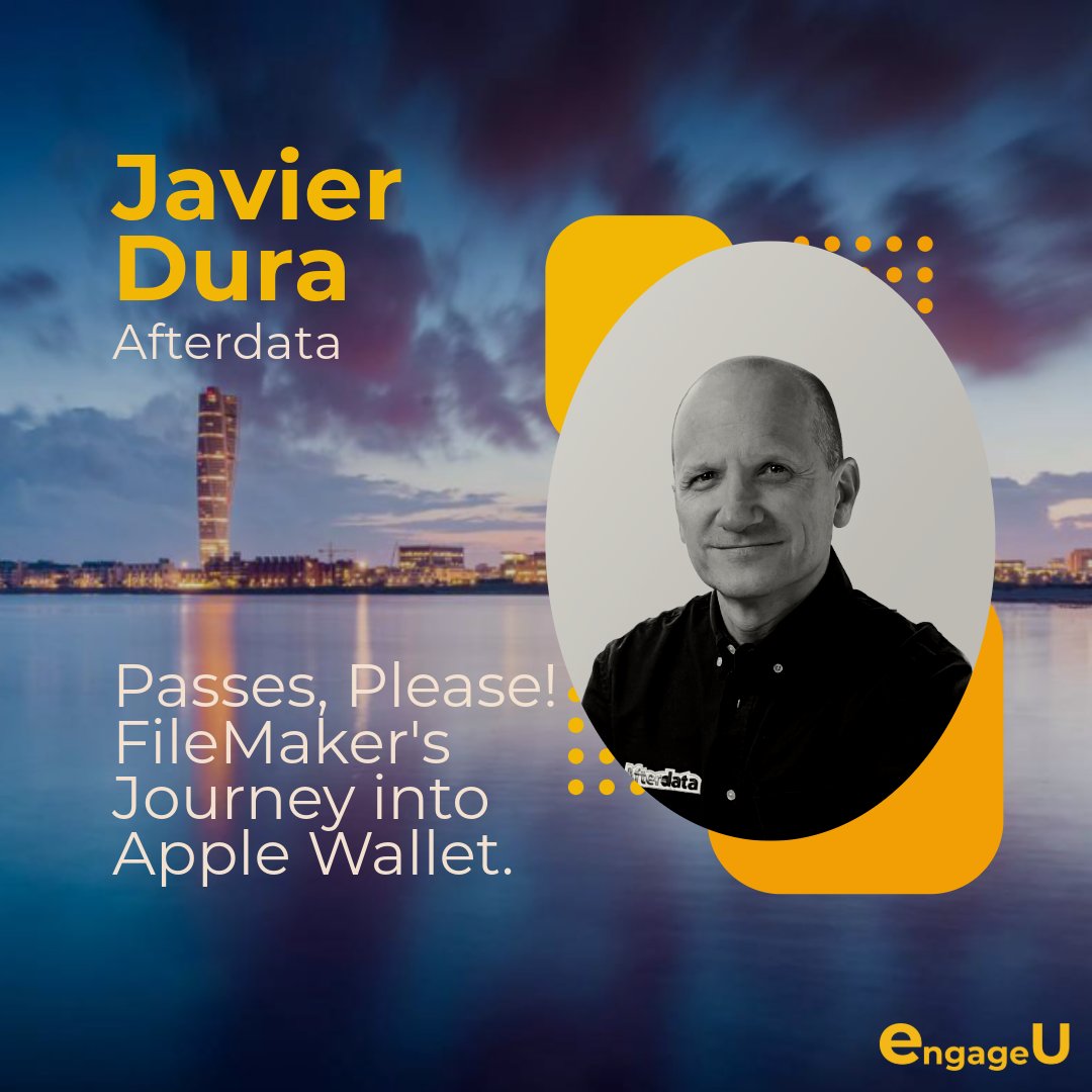 Engageu_eu's tweet photo. 🚀 Ready to integrate Apple Wallet with FileMaker? Join Javier Dura's session "Passes, Please!" at EngageU to learn how to create passes directly from your FileMaker files. #EngageU #FileMaker #AppleWallet #ClarisCommunity https://t.co/2Ww6aqugS2