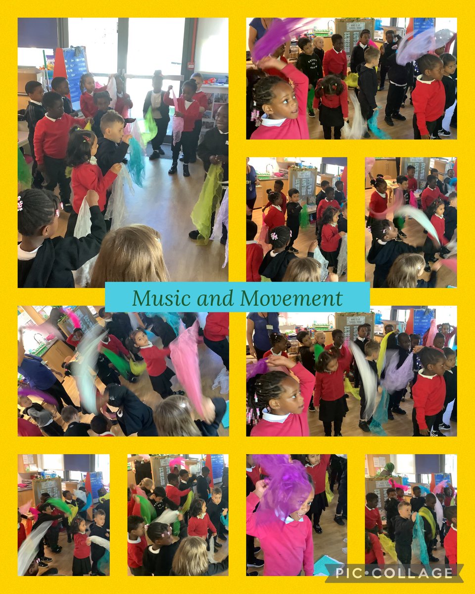W/E 11.10.24: In the music and movement lesson the #Reception children were given a scarf each. They had to move it in time to the beat of the music. Look at the shapes they made - circles, zigzags, swirls, waves.