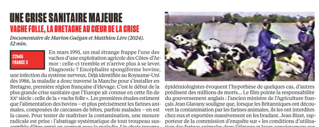 francetvpro's tweet photo. #LesMediasEnParlent 

@OuestFrance @Le_NouvelObs @Telerama @humanite_fr 

📍" Vache folle, la Bretagne en crise " #documentaire 

▶️ Ce soir à 22.45 sur #France3 et https://t.co/JqV7mXAoWY https://t.co/7FvMdjZjaj