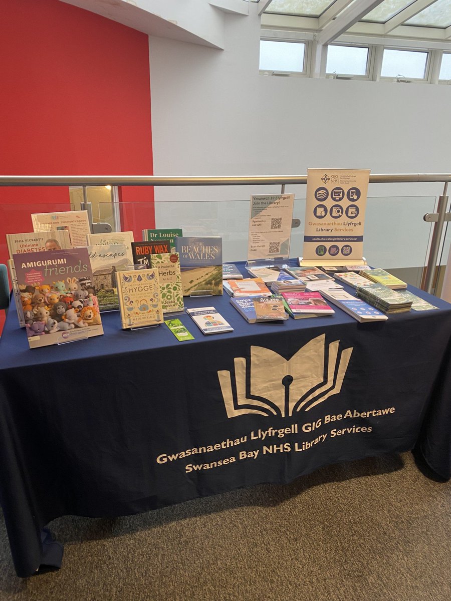 Betsy Morgan our Clinical Librarian is at Port Talbot Resource Centre today, if anybody has any questions. She also has a lovely selection of well-being books on display, so pop over and take a look.