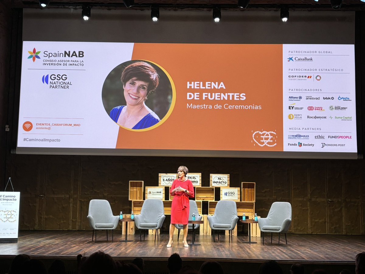 SpainNAB's tweet photo. Comienza el V #CaminoalImpacto con @HelenadeFuentes que recuerda la canción Cantares que Serrat versionó del poema de Antonio Machado y su “caminante no hay camino se hace camino al andar” 
📺 https://t.co/NWtCTdD5sw
#InversióndeImpacto https://t.co/JIhhb1nRRz