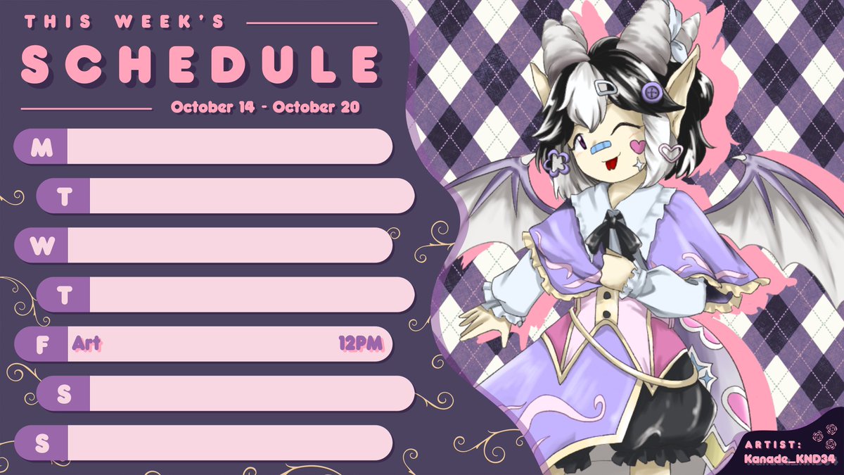xephoria_vt's tweet photo. ✨This week's schedule!✨

I feel like it's been a while since our last art stream so let's vibe one more time before I take my trip!

#XephStream #VTuberEN #ENVtuber #Vtuber https://t.co/2ipasXhHxh