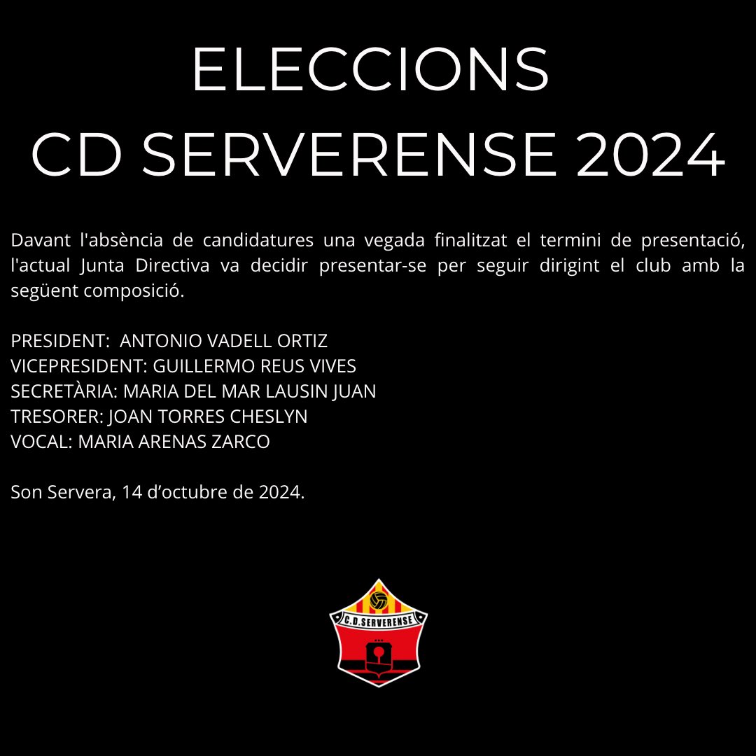 COMUNICAT OFICIAL: ELECCIONS CD SERVERENSE 2024