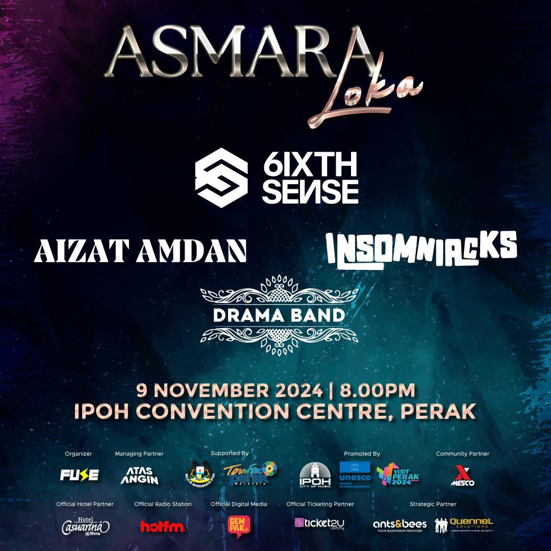 wonniets's tweet image. Ticketing service🎫

Asmara Loka 
📅9 November 2024 (Sabtu) @ 8:00pm

💰RM10/ticket
✅ All seat available
📩DM to book

#6ixthsense #AizatAmdan #Insomniacks #DramaBand #AsmaraLoka