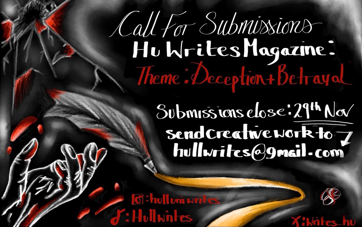 Submissions are now open for issue 6! The theme is deception and betrayal!  We accept prose, poetry, and visual art! For full submissions details, please visit the HU Writes website!