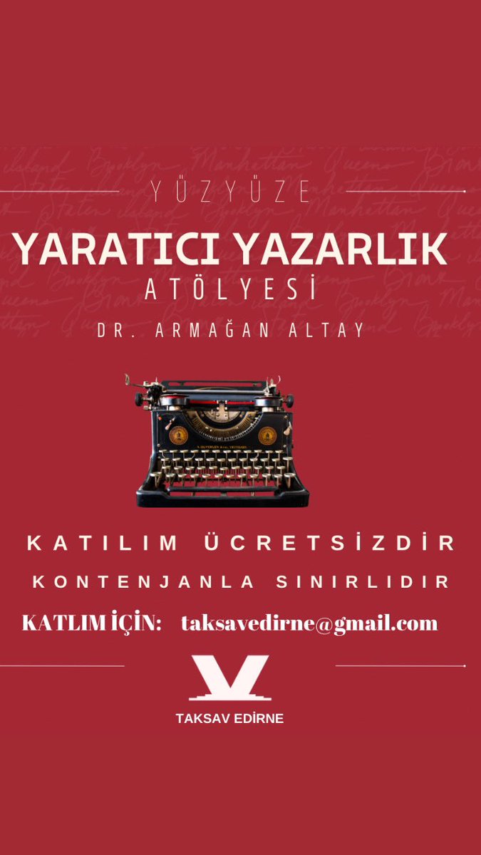Atölye ücretsizdir. Katılım için taksavedirne@gmail.com adresine mail atmanız gerekiyor