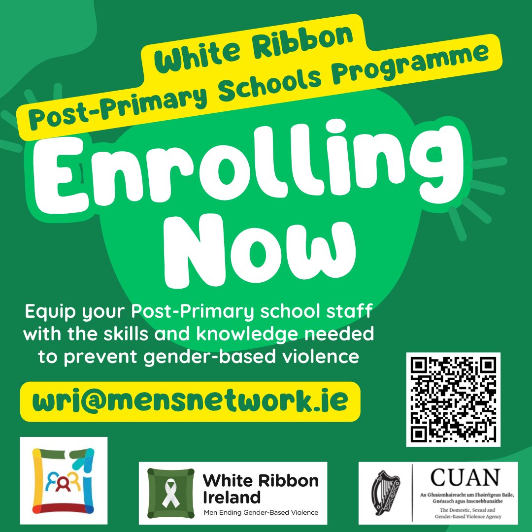 White Ribbon Ireland (@whiteribbonirl) on Twitter photo The White Ribbon Post-Primary School Programme is a comprehensive programme targeting Post-Primary school teachers, staff, and management. Our approach supports the whole school community to promote gender equality and prevent gender-based violence. Contact wri@mensnetwork.ie The White Ribbon Post-Primary School Programme is a comprehensive programme targeting Post-Primary school teachers, staff, and management. Our approach supports the whole school community to promote gender equality and prevent gender-based violence. Contact wri@mensnetwork.ie