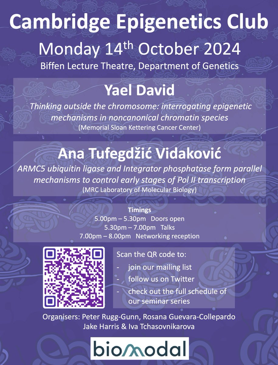 CambridgeEpigenetics (@epigeneticsclub) on Twitter photo Excited for our first Epigenetics Club event of the academic year this evening! Thank you to our speakers @david_lab_msk and
<a href="/ana_tufegdzic/">Ana Tufegdžić Vidaković</a>
- we are looking forward to hearing about your research! Excited for our first Epigenetics Club event of the academic year this evening! Thank you to our speakers @david_lab_msk and
<a href="/ana_tufegdzic/">Ana Tufegdžić Vidaković</a>
- we are looking forward to hearing about your research!
