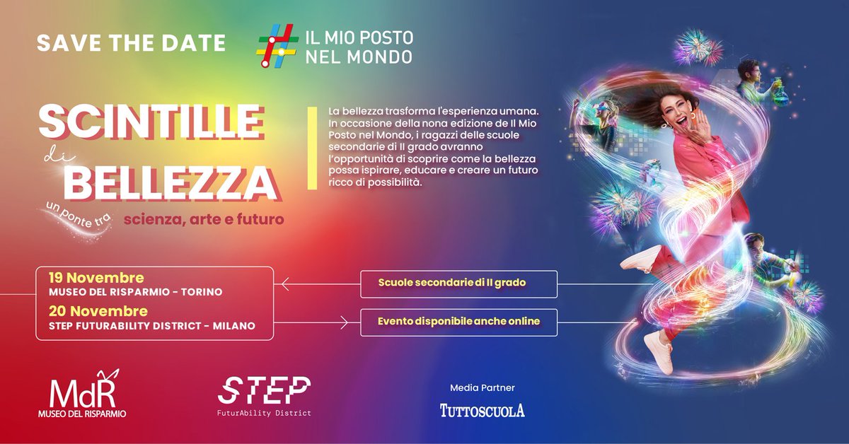 La bellezza salverà il mondo?
Il 19 e 20 novembre torna “#ilMioPostonelMondo”, festival digitale che #MdR, @STEP_Milano e il media partner <a href="/Tuttoscuola/">Tuttoscuola</a> dedicano agli studenti per farli riflettere sul ruolo della bellezza come forza rigeneratrice 👇 museodelrisparmio.it/il-mio-posto-n…
#scuola