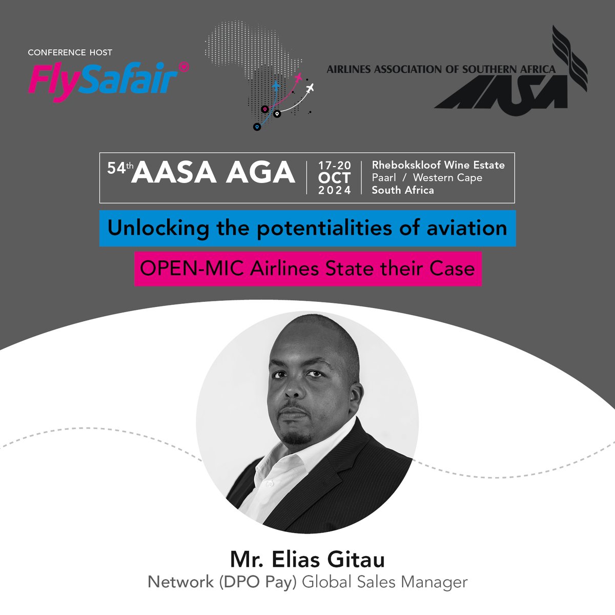 DPOGroup's tweet image. Our Global Sales Manager, Elias Gitau, will participate in the 54th Airlines Association of Southern Africa #AASA2024. Elias will share his expertise on driving innovation and growth in Africa’s airline payments landscape. 
#GlobalFintech #AviationInnovation #NetworkDoesItAll