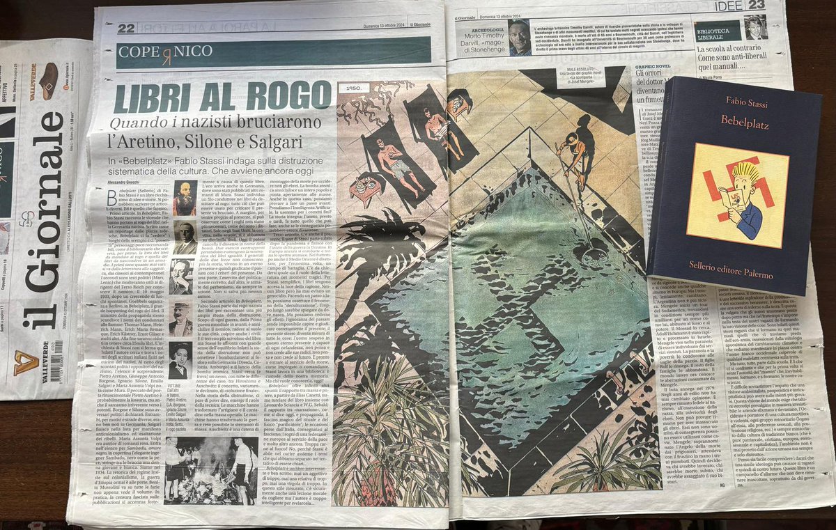 sellerioeditore's tweet photo. "#Bebelplatz di #FabioStassi è un libro ricchissimo di idee e storie. Si potrebbero scrivere tre articoli diversi" scrive @alessandrogn su @ilgiornale. Si parte dal rogo dei libri nella Germania nazista per arrivare al presente. https://t.co/cqR4eddtlt https://t.co/13Y6TIEFLm