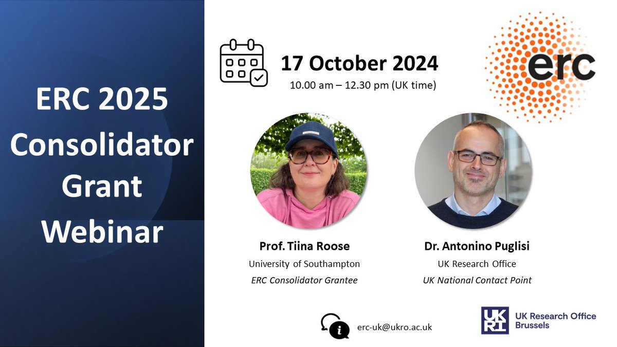 🛑Are you a researcher in the process of establishing your own group? Read on!

The ERC 2025 Consolidator Grant is tailor-made for you. All research areas are welcome to apply.

Join our free webinar to learn more!
📅 17/10, 10-12:30 UK time

Register now➡️ukro.ac.uk/events/erc-202…