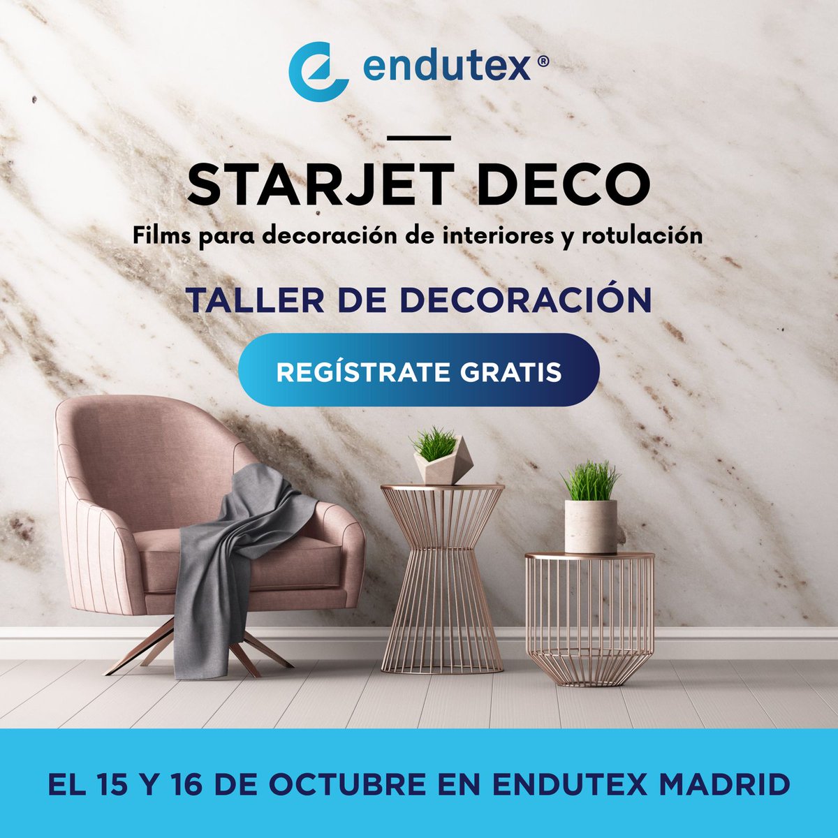 APdigitales's tweet image. #Endutex organiza un Taller de #decoracion : ¿Cómo transformar espacios con los films #autoadhesivos STARJET DECO? 
📅 15-16 Octubre, Madrid ¡Reserva ahora tu plaza!
➡️tinyurl.com/yqp54ken
#interiorismo #comunicacionvisual #arquitectura #rotulacion #StarjetDeco