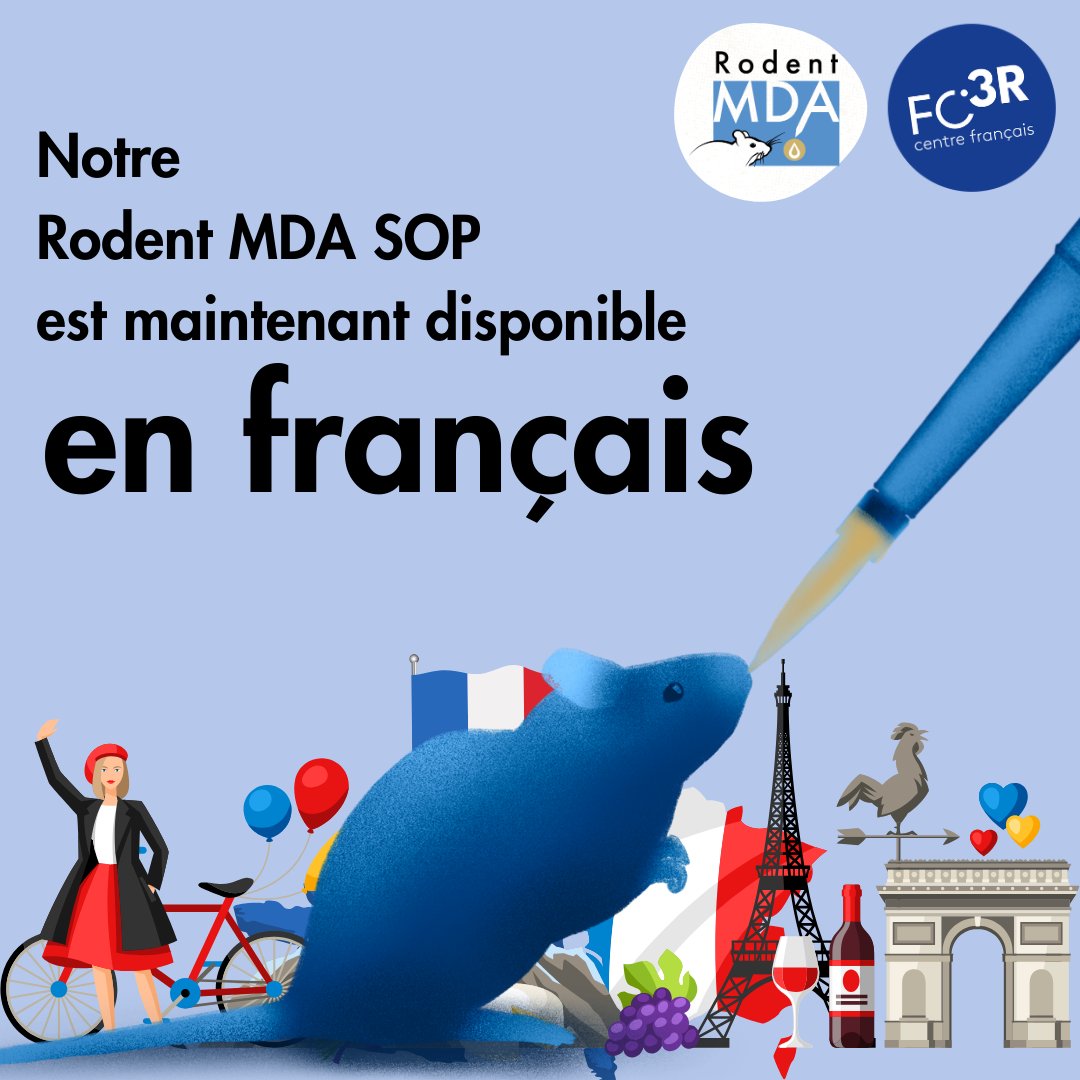 Rodent_MDA's tweet photo. 🇫🇷 Our Standard Operating Procedure (SOP) is now also available in French! 🇫🇷
Thanks to the great collab with the French 3R Centre FC3R, you can now download the SOP in both French and English for free on our website: https://t.co/VoUhSYJDkV
#SOP #RodentMDA #FC3R #3Rs https://t.co/labEuwb64H