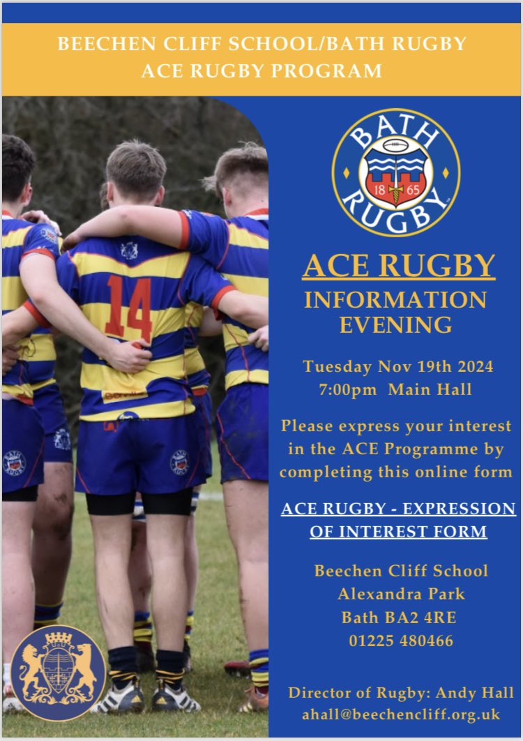 Looking forward to our ACE Rugby information evening. Email for the expression of interest form. #UTB
