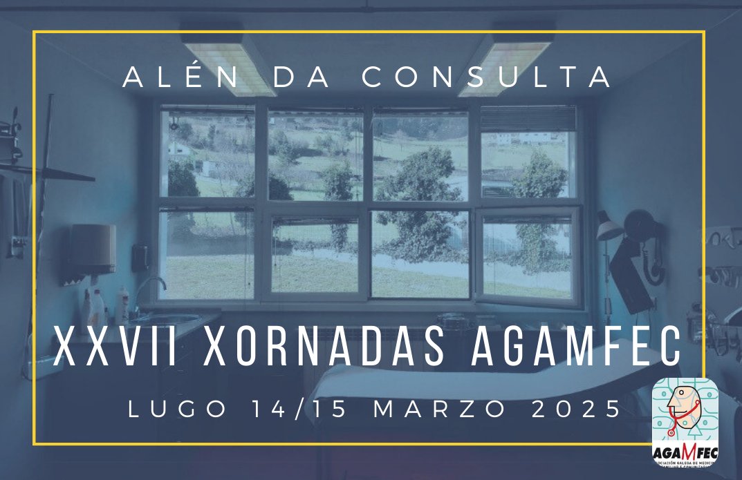 As XXVII Xornadas AGAMFEC celebraránse en Lugo os días 14/15 de marzo de 2025 baixo o lema “Alén da Consulta”
Programa con temas diversos: iniquidades en saúde, medicina comunitaria, investigación en AP,  actualizacións...
Pronto +info en agamfec.com

#xornadasagamfec