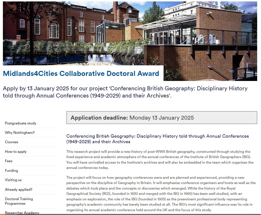 Stephenlegg (@stephenlegg11) on Twitter photo Applications open! <a href="/ahrcpress/">Arts and Humanities Research Council</a> <a href="/Midlands4Cities/">Midlands4Cities</a> collaborative doctoral studentship, working with myself, <a href="/jake_hodder/">Jake Hodder</a> and <a href="/RGS_IBGhe/">RGS-IBG Higher Ed</a> on "Conferencing British Geography: Disciplinary History told through Annual Conferences (1949-2029) and their Archives" nottingham.ac.uk/pgstudy/fundin… Applications open! <a href="/ahrcpress/">Arts and Humanities Research Council</a> <a href="/Midlands4Cities/">Midlands4Cities</a> collaborative doctoral studentship, working with myself, <a href="/jake_hodder/">Jake Hodder</a> and <a href="/RGS_IBGhe/">RGS-IBG Higher Ed</a> on "Conferencing British Geography: Disciplinary History told through Annual Conferences (1949-2029) and their Archives" nottingham.ac.uk/pgstudy/fundin…