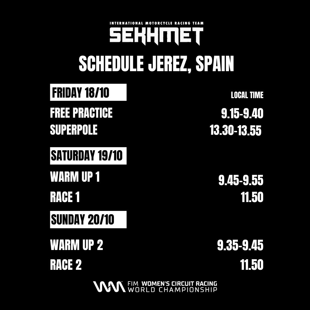 IT’S RACE WEEK! (again) 🇪🇸

We’re heading to Jerez for the final round of our inaugural season (where has the time gone?!) 🏍️💨

Don’t forget, you can catch all the racing LIVE &amp; FREE on YouTube 📺➡️ youtube.com/@worldwcr?si=K…

#SekhmetRacing #WorldWCR