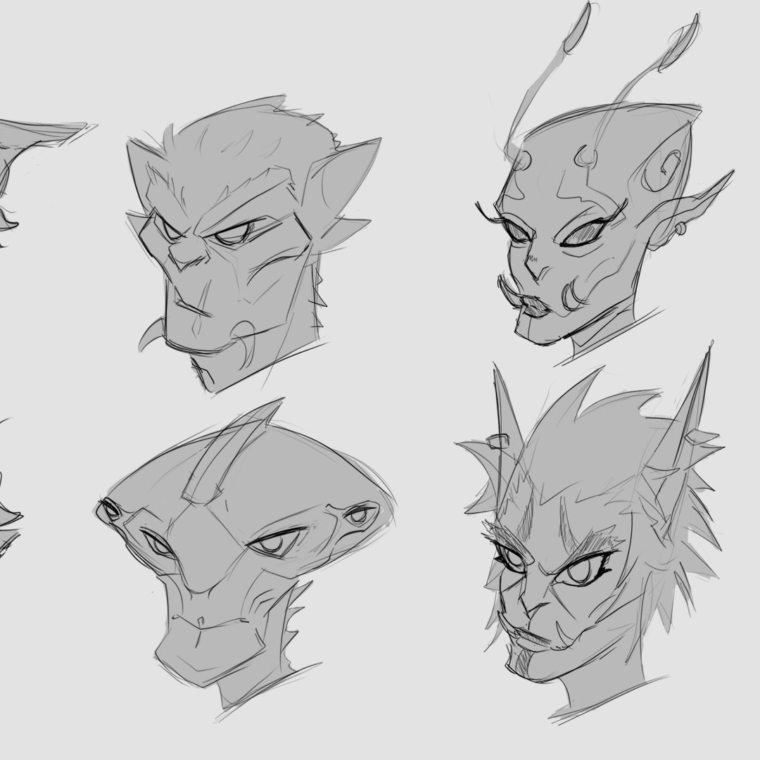 Alien heads sketch practise #artmoots #characterdesign