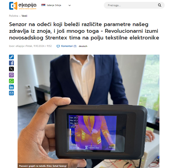 eKapija has featured the STRENTEX project, highlighting our innovations, introducing the team, and covering our collaboration with the Faculty of Medicine. The article also includes an exclusive interview with Prof. Goran Stojanović. 
🔗 Read more: lnkd.in/dXKB8bdp