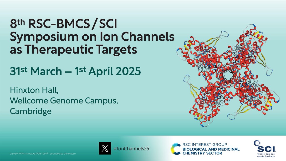 Do not forget to register and submit an abstract for 8th RSC-BMCS / SCI Symposium on Ion Channels as Therapeutic Targets!

This symposium will showcase the most recent advances to aid the design of new ion channel therapeutics and promote interaction between scientists with a