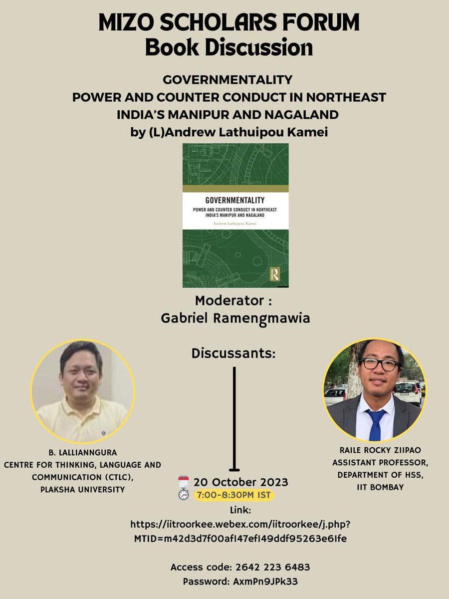 msf_updates's tweet photo. The Mizo Scholars Forum organised a book discussion on the book titled 'Governmentality Power and Counter Conduct in Northeast India's Manipur and Nagaland' authored by (L) Andrew Lathuipou Kamei.  Mr. B. Lallianngura and Dr. Raile Rocky Ziipao joined us as discussants. https://t.co/X5HOlinViZ