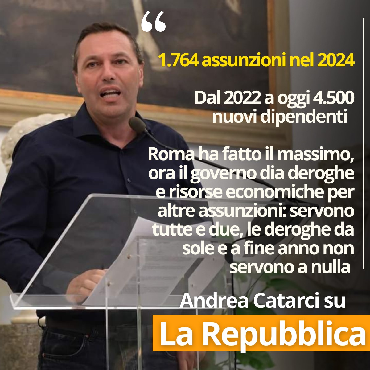 𝟏.𝟕𝟔𝟒 𝐚𝐬𝐬𝐮𝐧𝐳𝐢𝐨𝐧𝐢 𝐧𝐞𝐥 𝟐𝟎𝟐𝟒 𝐩𝐞𝐫 #𝐑𝐨𝐦𝐚𝐂𝐚𝐩𝐢𝐭𝐚𝐥𝐞

Roma ha fatto il massimo, ora il #Governo dia deroghe e risorse economiche per altre assunzioni: servono tutte e due, le deroghe da sole e a fine anno non servono a nulla.

bit.ly/4f6bM61