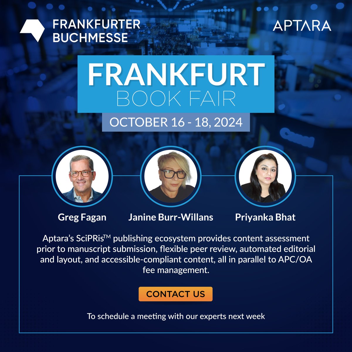 Aptara's tweet image. We are excited to connect with industry leaders at the Frankfurt Book Fair! Meet our team to explore advanced content services that drive efficiency and elevate your publishing process.  

#Aptara #FrankfurtBookFair #FBF2024 #AccessibilitySolutions #PublishingInnovation