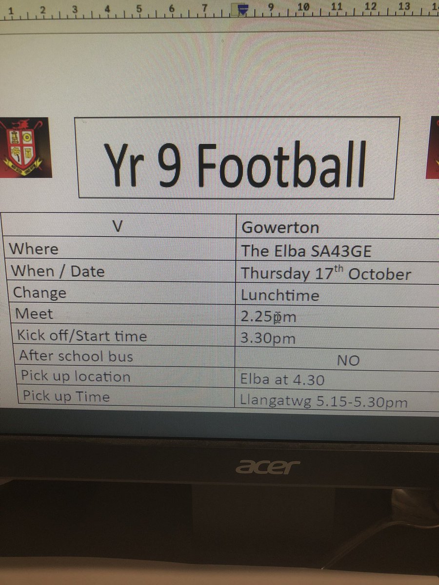 Welsh cup football games this week. Year 7 away on Wednesday, year 9 away on Thursday. Team sheets on the notice board ⚽️🏴󠁧󠁢󠁷󠁬󠁳󠁿