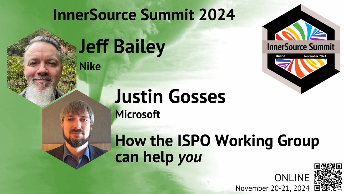 InnerSourceOrg's tweet photo. ❓Are you responsible for #InnerSource in your #company?

👨🏻‍🏭 @jeffabailey &amp; Justin Gosses (@Microsoft) will explain how the #ISPO #workinggroup can help you and your team!

📆 #InnerSourceSummit, Wed, Nov 20
👉 Tickets: https://t.co/a3XyuWofLv
ℹ️ https://t.co/QqmKi9Ht7G https://t.co/9yGPdwCO68