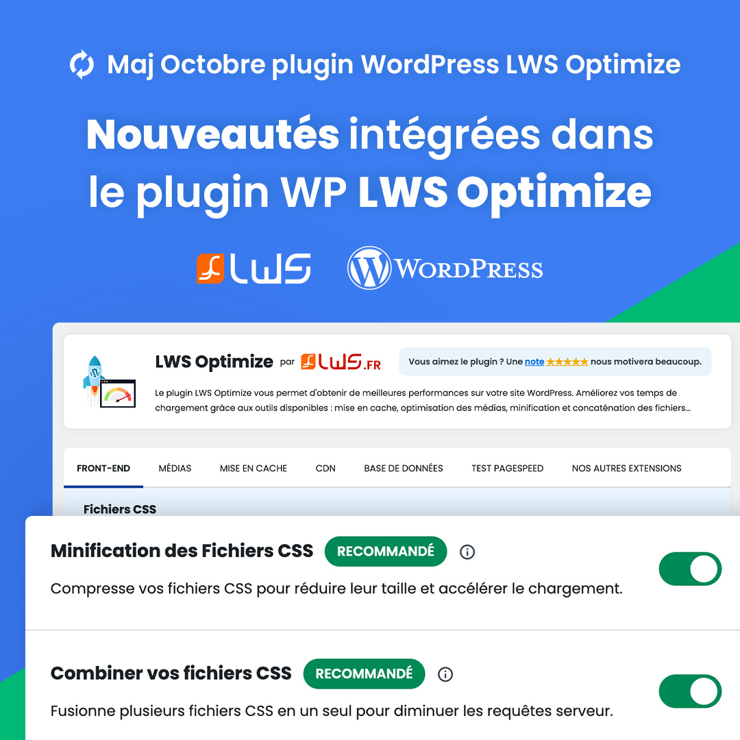 🚀 MISE À JOUR : Boostez votre site WordPress avec LWS Optimize v3.1.6 !

Vous cherchez une alternative performante à WP Rocket sans sacrifier les performances ? Découvrez LWS Optimize ! 💡 Développé par LWS, ce plugin gratuit améliore la vitesse de votre site WordPress grâce à :