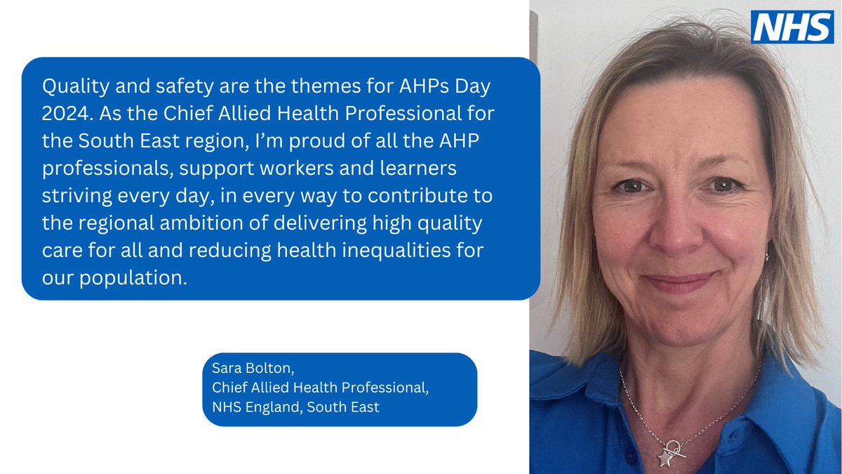 NHS South East (@nhssoutheast) on Twitter photo Meet the @nhssoutheast AHP team today as we celebrate #AHPsDay. Thank you to all #AHPs for your incredible impact on our communities. #SouthEastAHPs
First up meet our Regional Chief AHP <a href="/southernscampi/">💙 Sara Bolton 🌈💙</a> Meet the @nhssoutheast AHP team today as we celebrate #AHPsDay. Thank you to all #AHPs for your incredible impact on our communities. #SouthEastAHPs
First up meet our Regional Chief AHP <a href="/southernscampi/">💙 Sara Bolton 🌈💙</a>