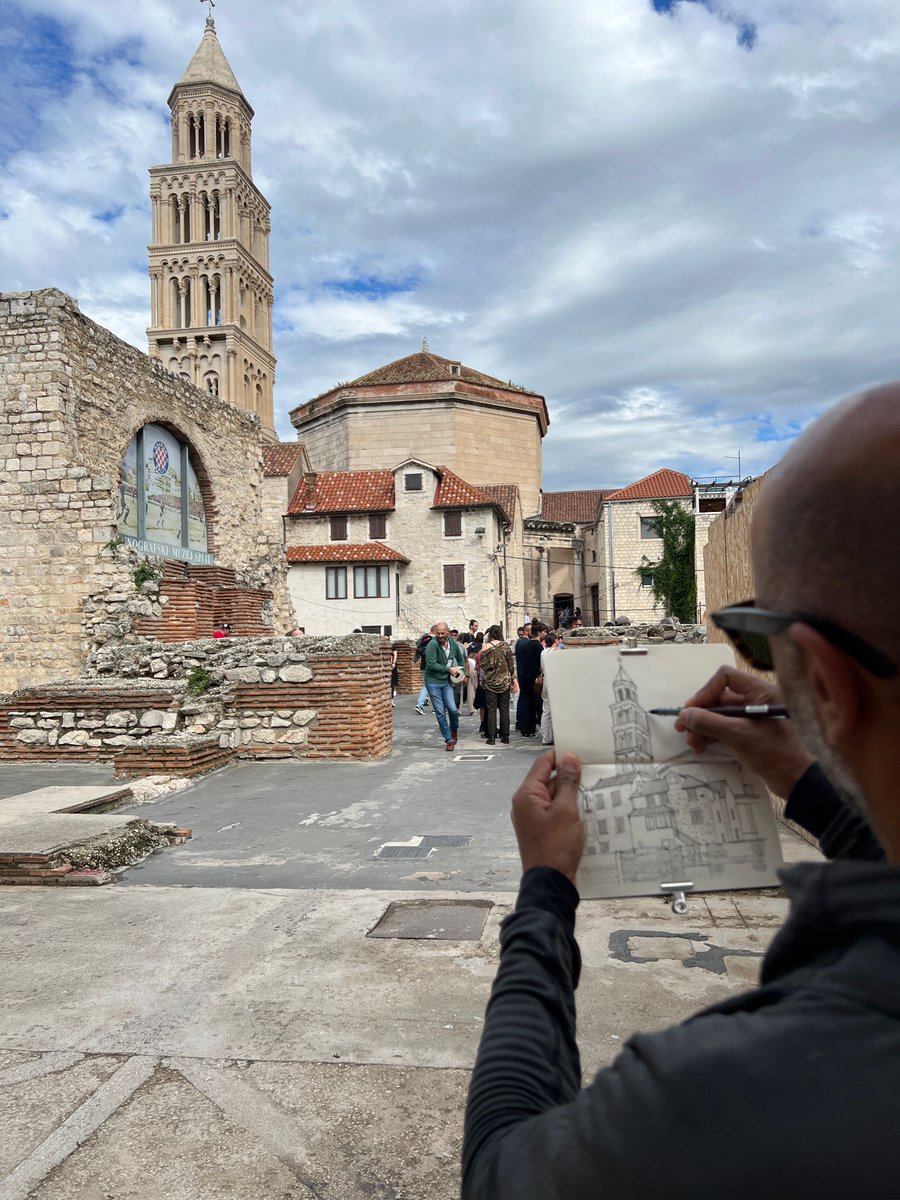 Sketched the bell tower of Saint Domnius in Split—timeless Romanesque architecture, intricate details, and panoramic views of the city and Adriatic Sea. #SplitCroatia #Architecture #TravelSketch