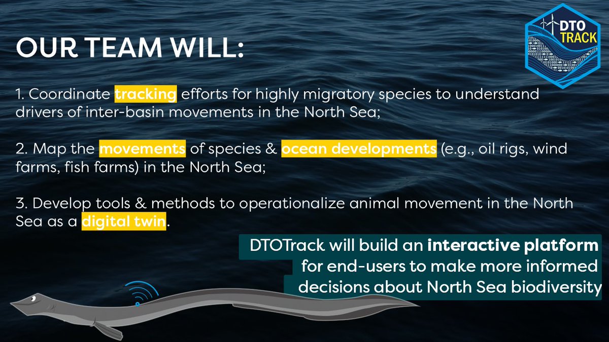 AquaticTracking's tweet image. 🥳New project just dropped!

We are turning fish into 0&apos;s and 1&apos;s to conserve North Sea biodiversity! 🐟

The #DTOTrackProject consortium will develop a Digital Twin of the North Sea using animal movement data 🧐

More here: europeantrackingnetwork.org/en/news-dtotra…

@BlueEconomyEU