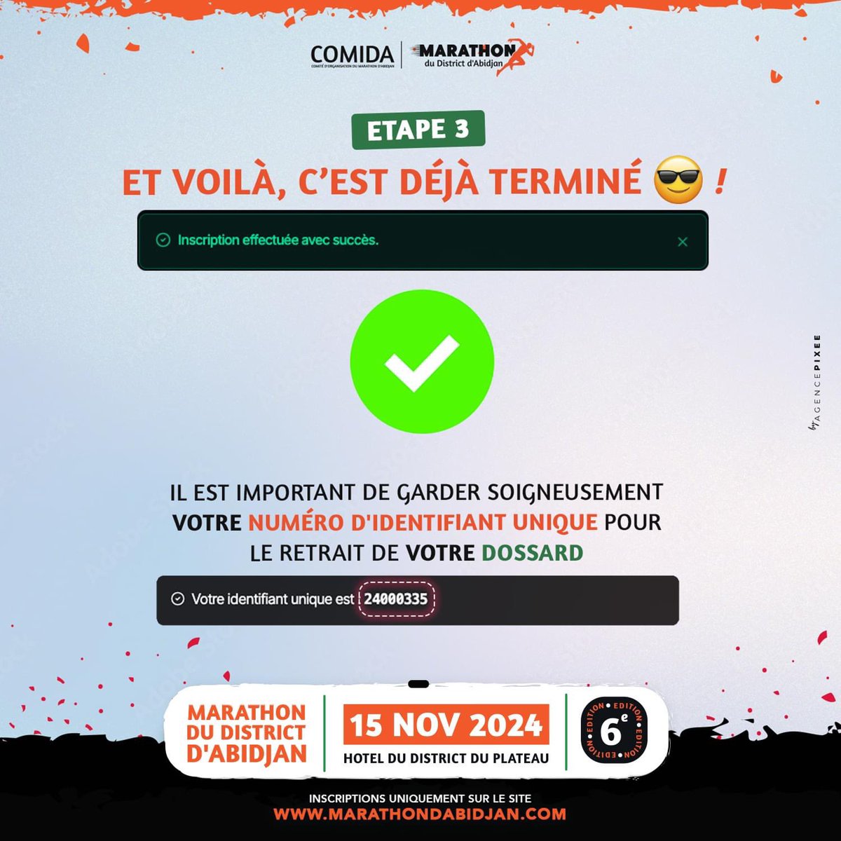 𝐋𝐞 𝐜𝐨𝐦𝐩𝐭𝐞 à 𝐫𝐞𝐛𝐨𝐮𝐫𝐬 𝐞𝐬𝐭 𝐥𝐚𝐧𝐜é, 𝐥𝐞𝐬 𝐢𝐧𝐬𝐜𝐫𝐢𝐩𝐭𝐢𝐨𝐧𝐬 𝐬𝐨𝐧𝐭 𝐨𝐮𝐯𝐞𝐫𝐭𝐞𝐬 !!

🚨Inscription sur : marathondabidjan.com

📆 Date de la Course : 15 novembre 2024