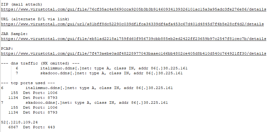 c_APT_ure's tweet photo. #MalwareChallenge
What is this Java #malware
(besides "Branchlock Obfuscator")

C2: {italimmuo,skadooo}.ddns[.]net:{1006,8793}

ZIP (mail attach)
https://t.co/TmGNPynaVq

JAR Sample:
https://t.co/CYc3Mfsop1

C2 pcap:
https://t.co/6ObPCArNMg

No IDS hits 🤔 (malware specific) https://t.co/tkkYtX0rNx