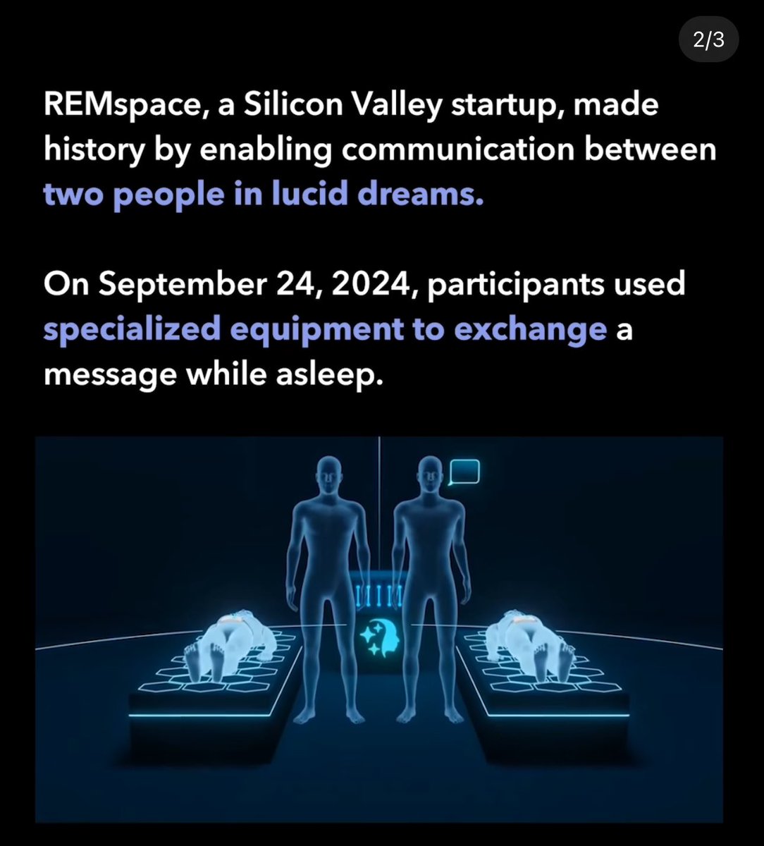 Sandcoh30's tweet image. Dream communication is now a reality! 🚀 REMspace has achieved the first-ever message exchange between two people during lucid dreams. Imagine the possibilities for mental health, skill learning, and more. The future of dreams is here! #Neurotech #LucidDreaming #Innovation