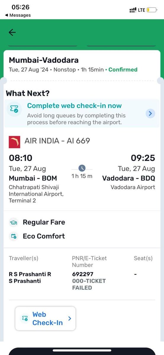 prasannars98's tweet photo. @SanjayBhasin5  @PariSpeaks @goibibo_tech   I received the email that the ticket will be mailed to me in 26 mins but I didn't receive in the mentioned time. The link to track wasn't opening. Since the details were not being accepted for web checkin, I had to book another ticket. https://t.co/pHTno4hVH7