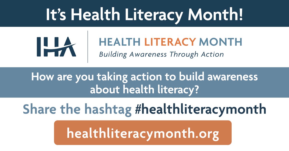 October is Health Literacy Month!

Together, we can build a world with greater health equity where all people can attain positive health outcomes.

Visit healthliteracymonth.org today to learn how you can turn awareness into action! 

#healthliteracymonth