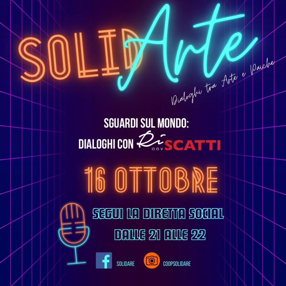RISCATTI's tweet photo. Ri-scatti si racconta in una chiacchierata in diretta con Solidare in SolidArte.
Mercoledì 16 ottobre alle 21.
Vi aspettiamo!

https://t.co/vtyewBj21p

https://t.co/t03sFpE9cH https://t.co/MreDa3w83l