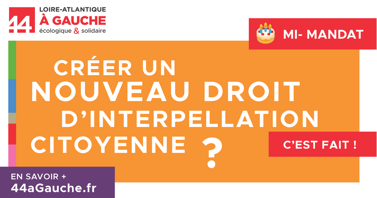 #DirectLA
#MiMandat
✅ Activer un droit d'interpellation citoyenne, c'est fait !

Dès l’été 2022, nous avons lancé un nouveau Droit d’interpellation citoyenne pour donner la parole aux habitantes et habitants de #LoireAtlantique.
En savoir + urlr.me/xJLF2