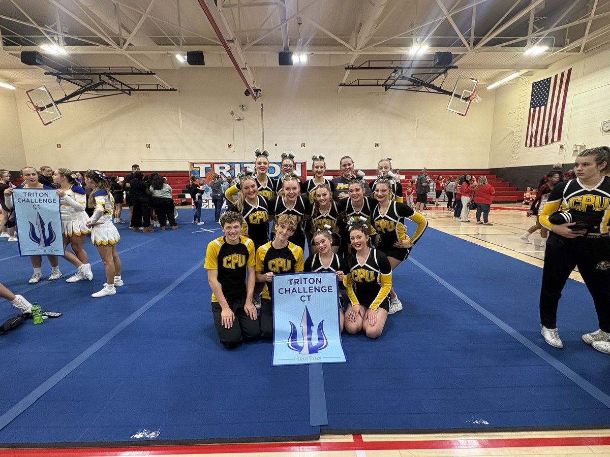 CPUCheerleading's tweet photo. We had a fantastic showing at our first competition at the Crosstown Triton Challenge yesterday! Thank you @Tritonscheer and Davenport West for a great event! 🏆🖤💛

🥈 2nd place for ‘Nado Dogs stunt group
🥇 1st place for Boltz stunt group
🥇 1st place for Coed Cheer/Dance https://t.co/4uwXPxYAQS