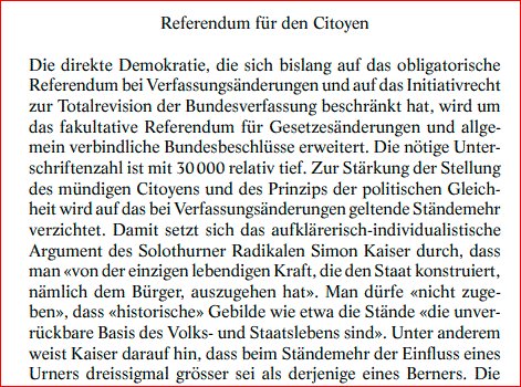 josef_lang's tweet photo. #Kompass-#Bschiss
Der Wechsel vom fakult. zum oblig. #Referendum führt nicht zur Ermächtigung, sondern zur Entmachtung der Citoyen(ne)s - zugunsten konservativer Stände (samt Steueroasen).
@suertscher
Aus: Demokratie (2020), S. 24;
Kaiser war DER Verfassungsschöpfer von 1874 https://t.co/ySr2eCLmIk